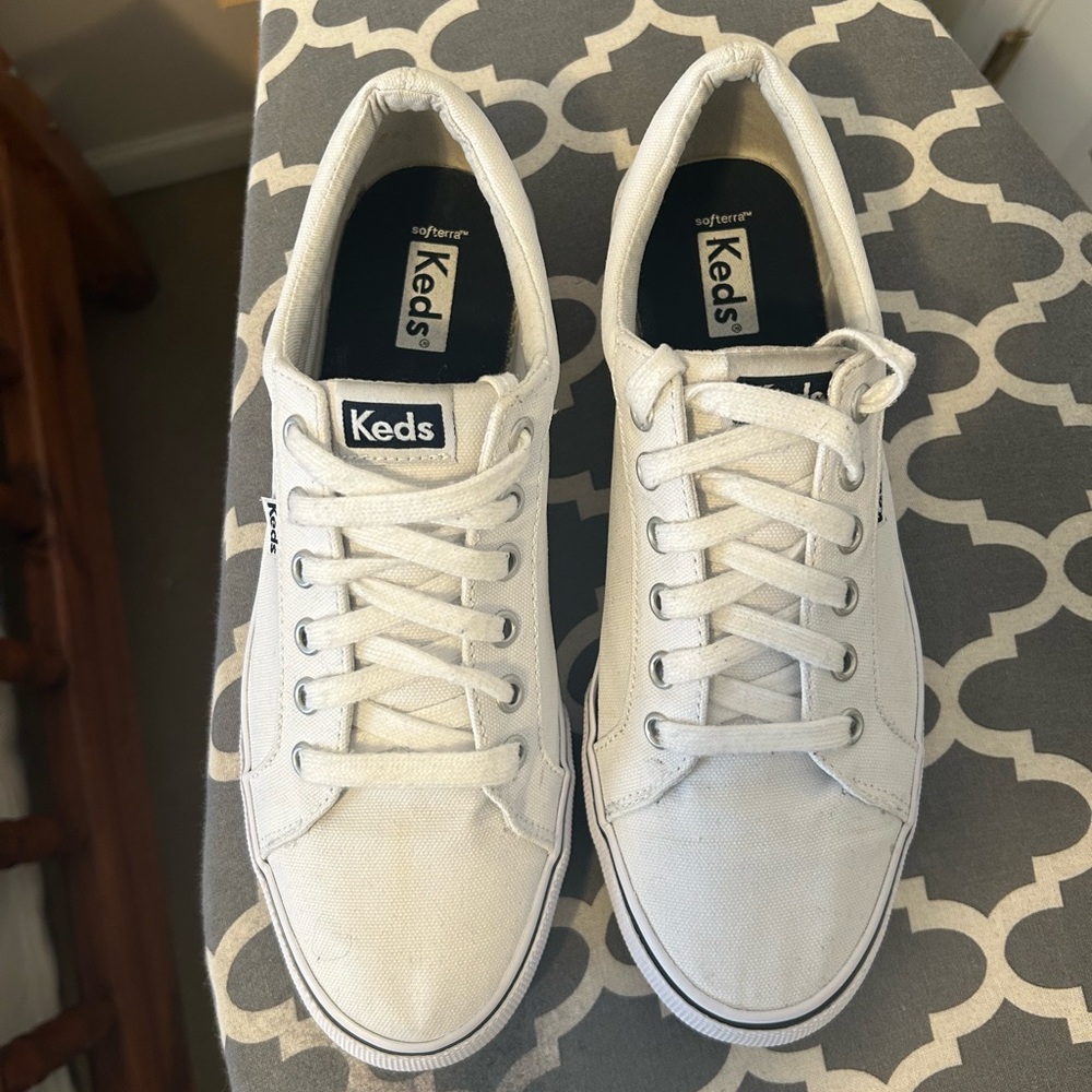 Keds White/Navy Stripe Canvas Sneakers